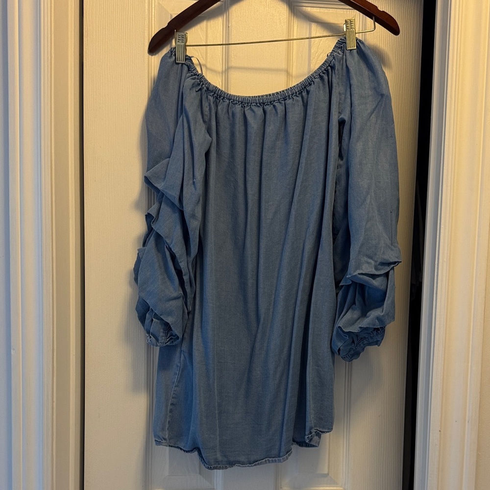 Zara Denim Blue Off-Shoulder Blouse